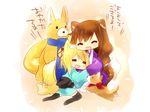  animal animal_ears blonde_hair brioche_d&#039;arquien brown_hair chibi dog dog_days doggirl dress foxgirl mitsuhashitaeko ribbons scarf tail thighhighs yukikaze_panettone 