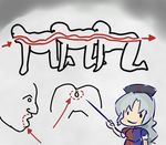  anus chart grey_hair hat long_hair lowres mouth parody pointer solo the_human_centipede touhou yagokoro_eirin 