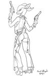  anthro assless_chaps back_view bandanna bipedal black_and_white boots bracers breasts cervice cervine chaps colt_saa colt_single_action_army cowboy_boots cowboy_hat deer digital_drawing_(art) female fur gloves gun gunbelt hat high_heels holding holster line_art mammal monochrome peacemaker peacemaker_deer plain_background raised_hands ranged_weapon rowels scott_ruggels side_boob solo spurs uncolored_clothing uncolored_eyes vambraces vest weapon white_background 