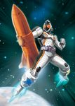  bad_id bad_pixiv_id belt earth flying highres hiro_(hibikigaro) kamen_rider kamen_rider_fourze kamen_rider_fourze_(series) male_focus rocket solo space 