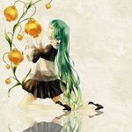  bad_id bad_pixiv_id closed_eyes dress flower green_hair hatsune_miku kneeling long_hair sachikan see-through solo very_long_hair vocaloid 