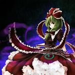  bad_id bad_pixiv_id bow dress frills front_ponytail green_eyes green_hair hair_ornament hair_ribbon kagiyama_hina long_hair nishi_masakazu petticoat ribbon solo touhou 