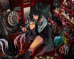  bicolored_eyes black_hair long_hair original phone skirt ukai_saki 