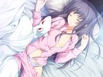  bed game_cg gray_hair iizuki_tasuku inubousaki_aya long_hair lovely_x_cation pajamas panties sleeping striped_panties underwear 