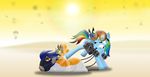  bodysuit duo equine eyewear female feral friendship_is_magic gatling_gun goggles hasbro horse mammal my_little_pony parachute pedro992 pegasus pony rainbow_dash_(mlp) shadowbolts_(mlp) skinsuit stars weapon wings 