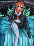  beckon bed big_breasts breasts clothed clothing female gauntlets hair midna midna_(human) red_hair sitting solo the_legend_of_zelda twilight_princess unknown_artist video_games 