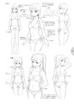  2girls absurdres artist_request bra breasts cleavage copyright_request highres how_to lingerie monochrome multiple_girls navel panties ponytail translation_request underwear underwear_only 