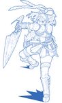  bad_id bad_pixiv_id boots helmet hermitaur_(armor) highres matado monochrome monster_hunter shield solo sword weapon 