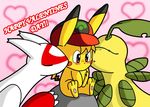  aawwww ash ashchu bayleef blush happy_valentines_day hat kissing latias latios legendary_pok&#233;mon male nintendo pikachu pok&#233;mon pok&eacute;mon unknown_artist video_games 