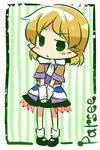  :&lt; blonde_hair blush chibi green_eyes highres mary_janes mizuhashi_parsee pointy_ears scarf shoes short_hair socks solo touhou v_arms white_legwear yamabuki_(yusuraume) 