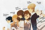  3boys 3girls accelerator bad_id bad_pixiv_id black_hair blonde_hair brown_eyes brown_hair choker elbow_gloves frown gloves grin group_picture group_profile hair_ornament hair_over_eyes hairpin headband kakine_teitoku lineup long_hair misaka_mikoto mtmt_mtmt mugino_shizuri multiple_boys multiple_girls profile red_eyes school_uniform shirt shokuhou_misaki short_sleeves smile sogiita_gunha striped striped_shirt sweater_vest symbol-shaped_pupils to_aru_majutsu_no_index uniform white_gloves white_hair yellow_eyes 