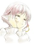  animal_ears bad_id bad_pixiv_id brown_eyes earrings face hands hands_on_own_cheeks hands_on_own_face happy jewelry mystia_lorelei no_hat no_headwear pink_hair shiba_itsuki short_hair simple_background single_earring sketch smile solo tears touhou 