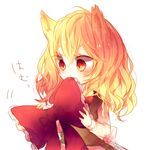  animal_ears blonde_hair bow dog_ears fang kemonomimi_mode kirisame_marisa lowres nini3piyo no_hat no_headwear solo touhou upper_body yellow_eyes 