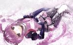  bad_id bad_pixiv_id bodysuit chisa_(misaaa) dutch_angle flower gloves long_hair lying o-ring purple_eyes purple_hair solo sophie_(tales) tales_of_(series) tales_of_graces thighhighs twintails very_long_hair white_legwear 