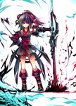  black_hair gauntlets highres huge_weapon mamuru original ponytail purple_eyes sash smile solo sword weapon 
