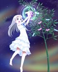  ano_hi_mita_hana_no_namae_wo_bokutachi_wa_mada_shiranai. bamboo barefoot blue_eyes dress glowing highres honma_meiko long_hair silver_hair solo sundress tanabata tanzaku tsukino_miyu 