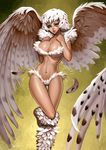  angel angel_wings bikini bird breasts copyright_request feathers felsus large_breasts md5_mismatch monster_girl nude owl resized simple_background solo swimsuit upscaled white_hair wings yellow_eyes 