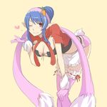  alternate_costume blue_hair breasts cleavage corset front-tie_top gloves judith kawamura_raichi large_breasts one_eye_closed pointy_ears red_eyes solo tales_of_(series) tales_of_vesperia thighhighs 