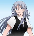  bad_id bad_pixiv_id blue_eyes diamond_cut_diamond half_updo kenji_t1710 long_hair mole official_art ribbon school_uniform silver_hair simple_background smile solo upper_body vest yodogimi_rinko 