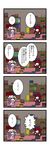  4koma black_wings book bookshelf comic crescent dora_ita hat head_wings highres koakuma long_hair multiple_girls necktie patchouli_knowledge purple_hair red_hair shelf sweatdrop touhou translated wings 