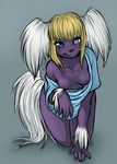  all_fours breasts canine chinese_crested_dog clothed clothing cute dog female heterochromia jojo mammal skimpy solo 