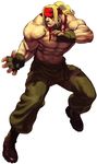 abs alex_(street_fighter) blonde_hair blue_eyes boots fighting_stance fingerless_gloves gloves headband highres ikeno_daigo male_focus muscle official_art ponytail scar shirtless solo street_fighter street_fighter_iii_(series) 