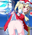  :p anus ascot ass bent_over blonde_hair blush dress dress_lift fat_mons flandre_scarlet from_behind full_moon hat heart highres looking_back moon moonlight nikku_(ra) no_panties pussy red_eyes solo spoken_heart tongue tongue_out touhou window wings 