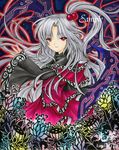  chirori flower grey_hair hair_bobbles hair_ornament long_hair marker_(medium) millipen_(medium) red_eyes sample shinki side_ponytail sleeves_past_wrists solo touhou traditional_media very_long_hair wings 