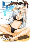  animal_ears bad_id bad_pixiv_id barefoot bikini black_bikini blonde_hair blue_eyes blush dakku_(ogitsune) food goggles hanna-justina_marseille licking long_hair open_mouth sexually_suggestive sitting solo strike_witches sweat swimsuit tail world_witches_series 