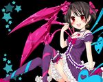  alternate_costume alternate_wings asymmetrical_wings bad_id bad_pixiv_id blush breasts earrings frills heart houjuu_nue jewelry leg_ribbon medium_breasts open_mouth red_eyes ribbon short_hair sitting smile solo star thighhighs touhou umxzo wings 