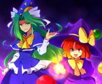  ball blush bow danmaku dress green_eyes green_hair hanjuku_tomato hat kirisame_marisa kirisame_marisa_(pc-98) long_hair mima multiple_girls orange_eyes red_hair short_hair smile star story_of_eastern_wonderland touhou touhou_(pc-98) witch_hat wizard_hat younger 