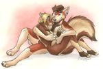  anthro canine dog duo ear_piercing earring facial_piercing female hug husky idess kappy_(character) leon_aokee male mammal nude piercing skunk straight 