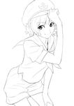  face greyscale hand_on_headwear hand_on_thigh hands hat hat_tip leaning_forward lineart monochrome murasa_minamitsu sailor sailor_hat shiba_itsuki short_hair shorts simple_background smile solo touhou white_background 