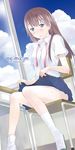  chair copyright_name d: desk dress_shirt hot kazuto_izumi nicomi.com open_mouth original school_desk school_uniform shirt shoes skirt skirt_lift socks solo sweat uwabaki watermark web_address white_legwear window 