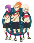  bad_id bad_pixiv_id blonde_hair blue_eyes green_eyes hayabusa_hideki headband inazuma_eleven_(series) inazuma_eleven_go kawwa kita_ichiban multiple_boys nishinosora_yoichi orange_hair purple_hair shoes short_hair simple_background smile sneakers soccer_uniform socks sportswear striped striped_legwear sunglasses tengawara white_background 