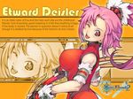  atelier_(series) breasts character_name copyright_name english engrish etward_deisler fingerless_gloves gloves highres large_breasts logo mana_khemia_(series) mana_khemia_2 official_art pink_hair ponytail ranguage wallpaper weapon yoshizumi_kazuyuki 