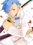  blue_hair bow bowtie formal kamina katana male_focus red_eyes solo suit sword tegaki tengen_toppa_gurren_lagann weapon zukki_(suzukio) 