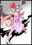  bad_id bad_pixiv_id bat_wings blue_hair blush_stickers clenched_hands fang foreshortening hands hat legs mak red_eyes remilia_scarlet ribbon short_hair solo touhou wings 