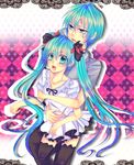  1girl aqua_eyes aqua_hair genderswap hair_ribbon hatsune_miku hatsune_mikuo long_hair ribbon shizuki_mio sizuki skirt thighhighs twintails vocaloid world_is_mine_(vocaloid) 