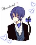  bad_id bad_pixiv_id bishounen blue_bow blue_eyes blue_hair bow bug butterfly cat_tail formal frederica_bernkastel genderswap genderswap_(ftm) heart insect male_focus solo suit tail tail_bow toudou_(dolce) umineko_no_naku_koro_ni upper_body 
