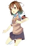  bad_id bad_pixiv_id brown_eyes brown_hair kneehighs koba loose_socks misaka_mikoto open_mouth short_hair skirt socks solo sweater_vest to_aru_kagaku_no_railgun to_aru_majutsu_no_index 