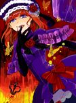  blood blue_eyes bow butterfly capelet crown dress elbow_gloves european_clothes eva_beatrice gloves hat licking mantelet orange_hair umineko_no_naku_koro_ni 