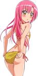  1girl ass bare_shoulders bikini blush butt female flat_chest hair_held_back hayate_no_gotoku! katsura_hinagiku long_hair looking_back pink_hair render simple_background solo swimsuit 