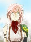  aqua_eyes final_fantasy final_fantasy_xiii kuratsue lightning_farron long_hair pink_hair sleeveless sleeveless_turtleneck solo turtleneck 