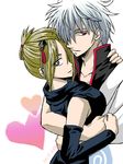  1girl blonde_hair couple gintama heart hetero hug ootake_nishiko red_eyes sakata_gintoki silver_hair tsukuyo_(gintama) 