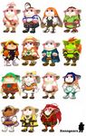  belt billy_lee_black black_hair blonde_hair boots bow braid chibi chu_chu_(xenogears) citan_uzuki cloak cosplay elhaym_van_houten emerada_(xenogears) eyepatch fei_fong_wong glasses green_hair hat id_(xenogears) kahran_ramsus kimihiyo krelian_(xenogears) long_hair male_swimwear marguerite_fatima maria_balthasar miang_hawwa mouse no_humans orange_hair orange_hat pantyhose ponytail purple_hair red_hair ribbon ricardo_banderas sash scarf shoes short_hair sigurd_harcourt stuffed_animal stuffed_toy swim_briefs swimwear xenogears yellow_bow 