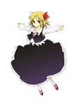  anime_coloring bad_id bad_pixiv_id blonde_hair dress expressionless flying mihaya_(a-ta-i) outstretched_arms ribbon rumia short_hair solo spread_arms touhou 