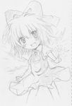  bachi_cirno bow cirno greyscale hair_bow monochrome solo touhou traditional_media 