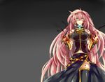  black_legwear blood blue_eyes breasts detached_sleeves dress empty_eyes glowing glowing_eyes headband instrument keypad large_breasts long_hair megurine_luka navel pink_hair solo thighhighs thighs very_long_hair vocaloid wingtemple zettai_ryouiki 