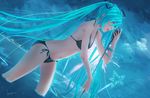  absurdres aerial_fireworks aqua_eyes aqua_hair beach bikini fireworks hatsune_miku highres kayei_nou lips long_hair microphone microphone_stand night side-tie_bikini solo swimsuit twintails very_long_hair vocaloid water 